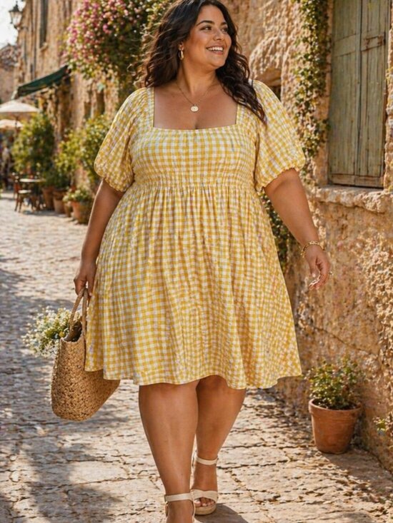 Old Navy Dresses & Skirts - Old Navy Cotton Gingham Smocked Dress Yellow White 3X Cottagecore Summer Picnic